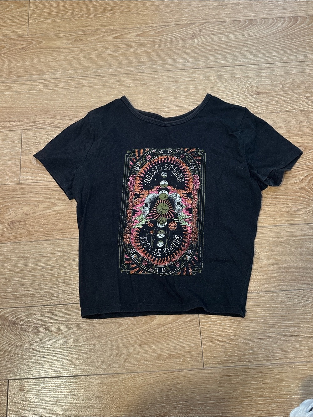 Hollister Black Crop Tee with Floral Tarot Graphic